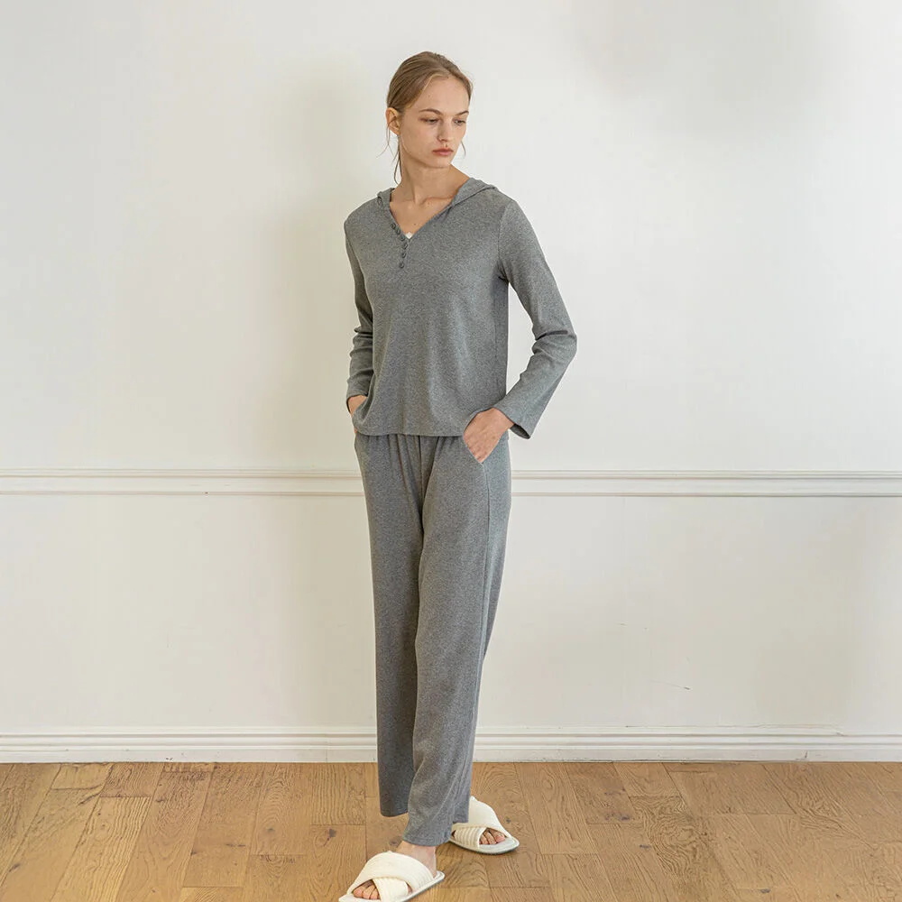 MJ_Hoodie style slim fit two piece pajamas_GRAY