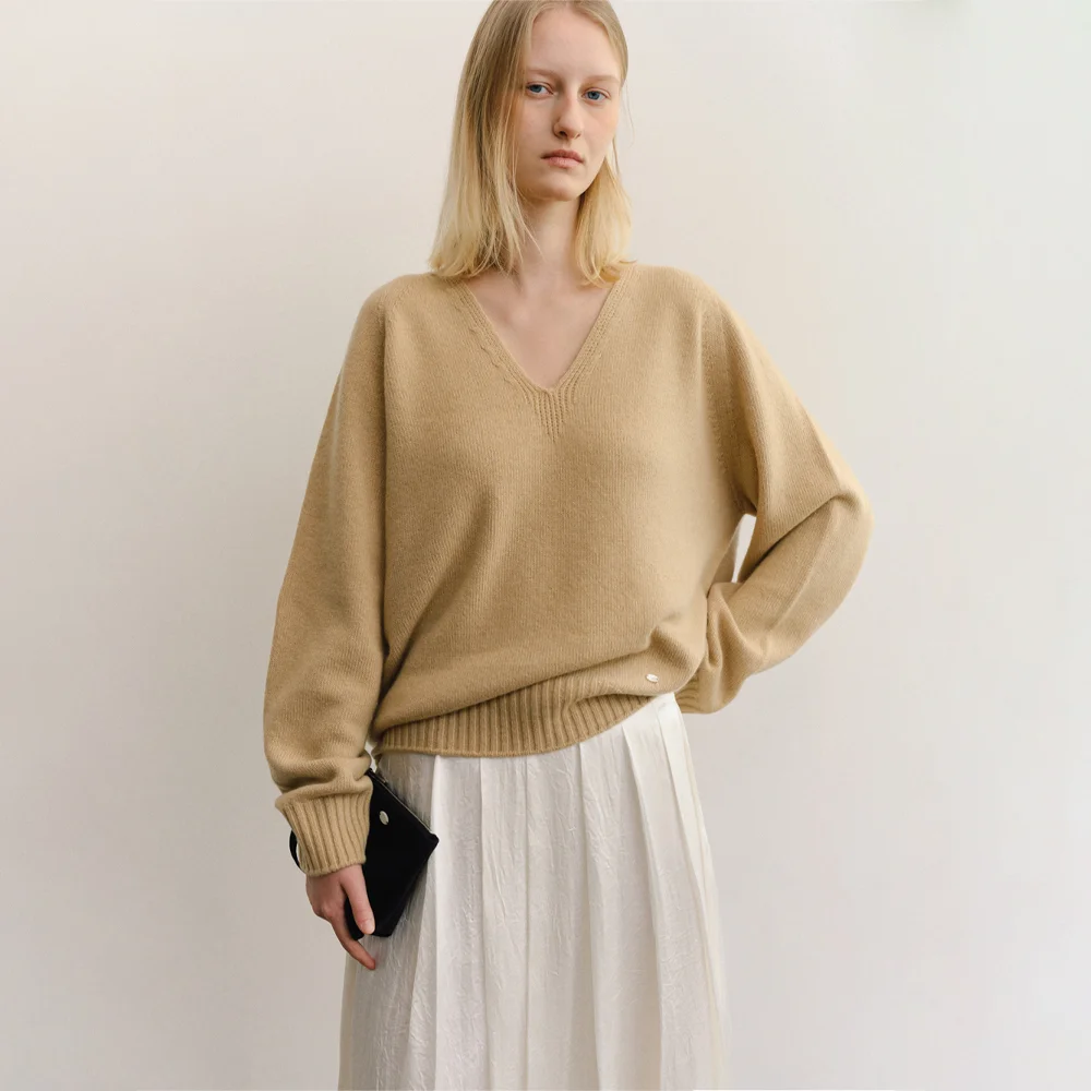 CASH MERINO WOOL V-NECK KNIT_BEIGE