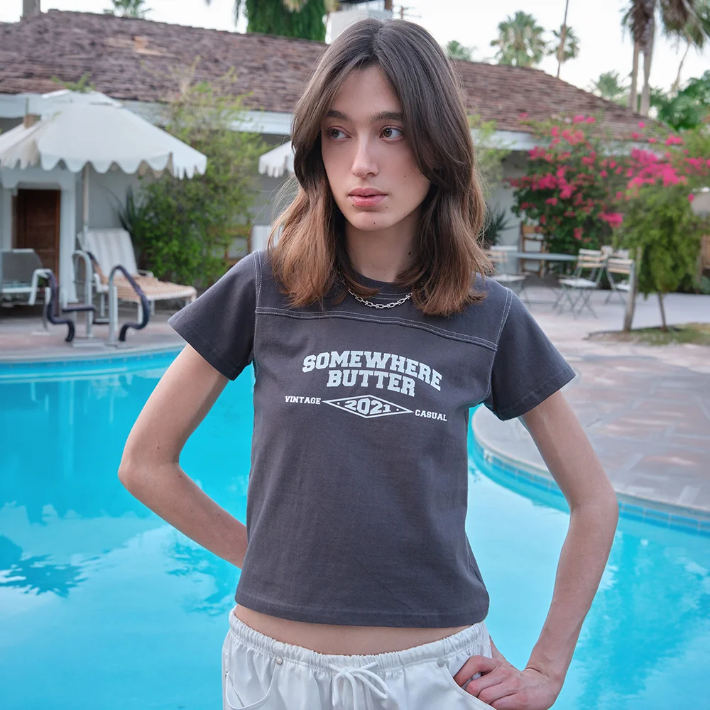 Stitch Square Logo Top - Charcoal