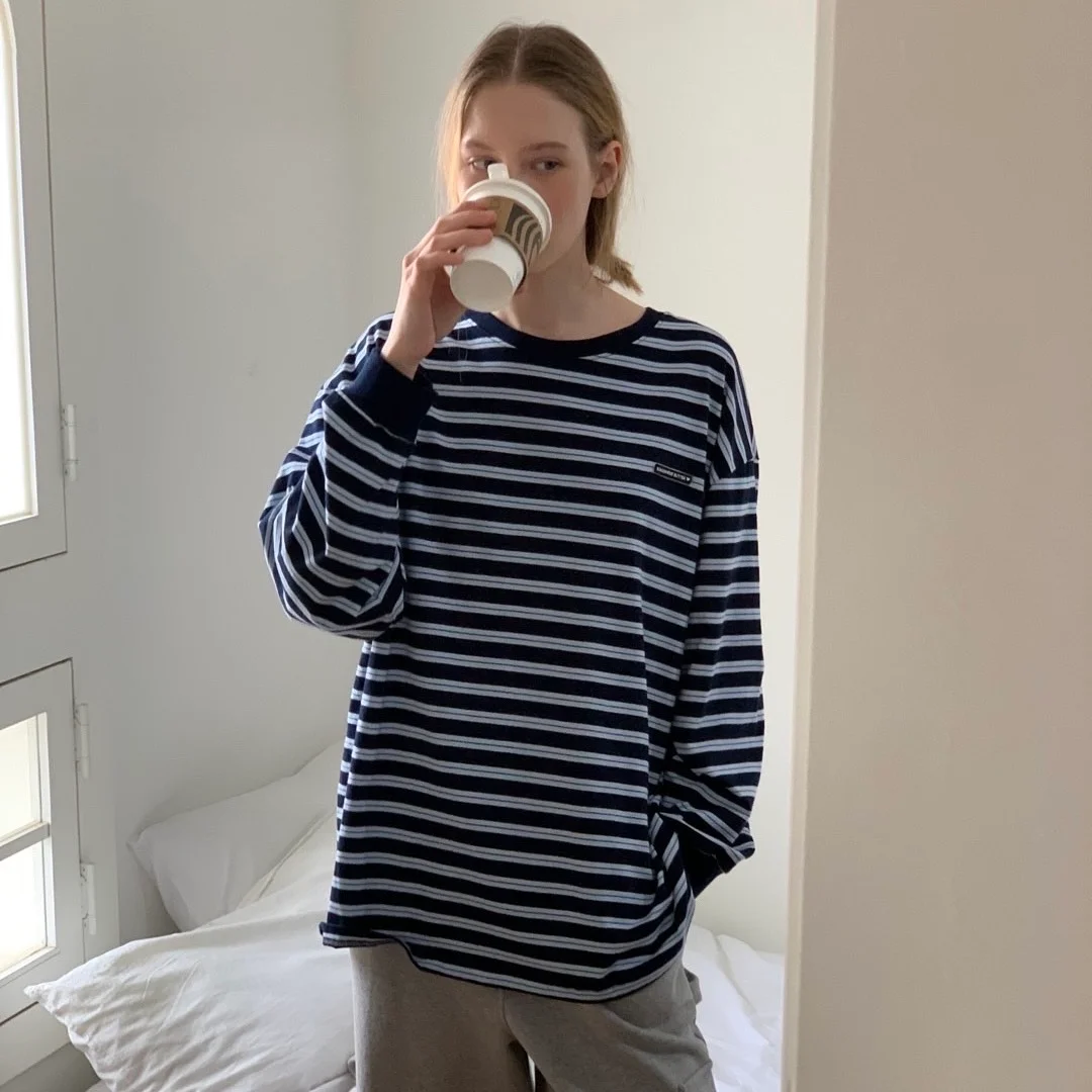 Wappen Stripe Long Top - Navy