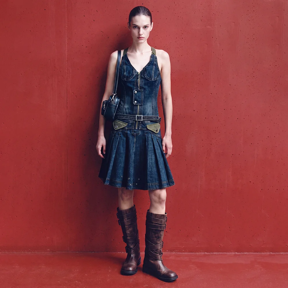 MILITARY MA-1 HARNESS DENIM DRESS (BLUE)