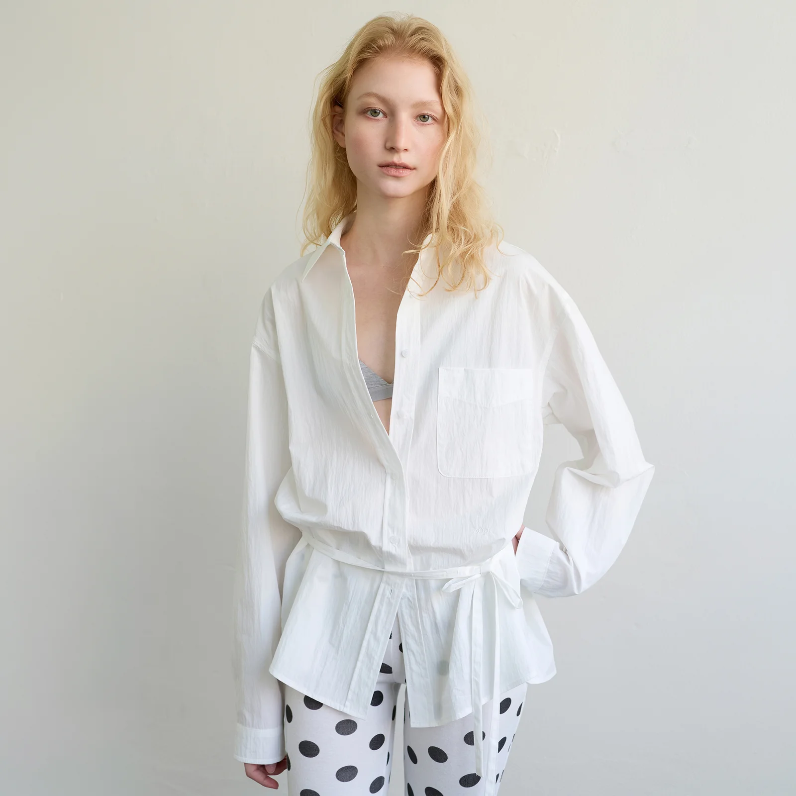 TWO-WAY TIE WAIST SHIRT - WHITE