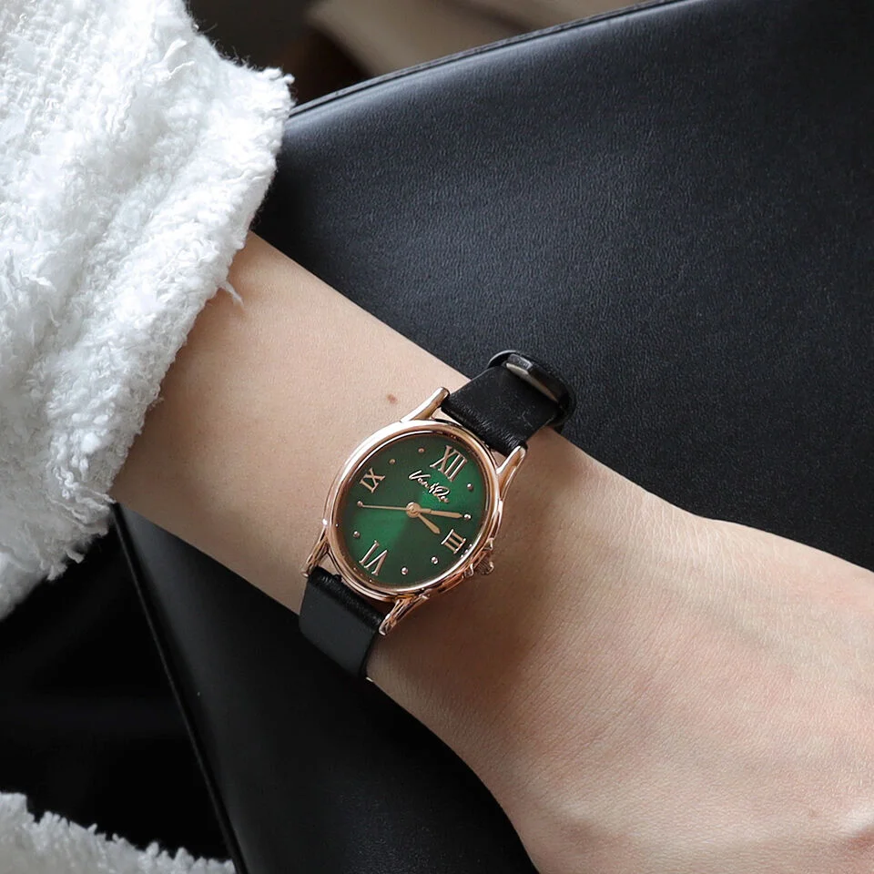 Gem-Rosegold/Emerald (Black leather)
