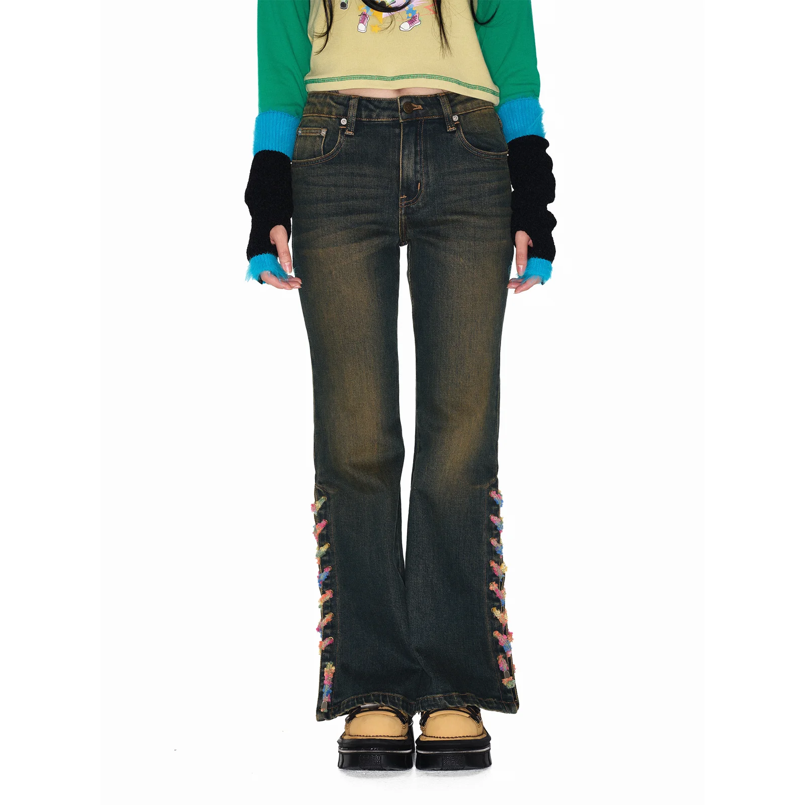 Knit string denim pants_blue
