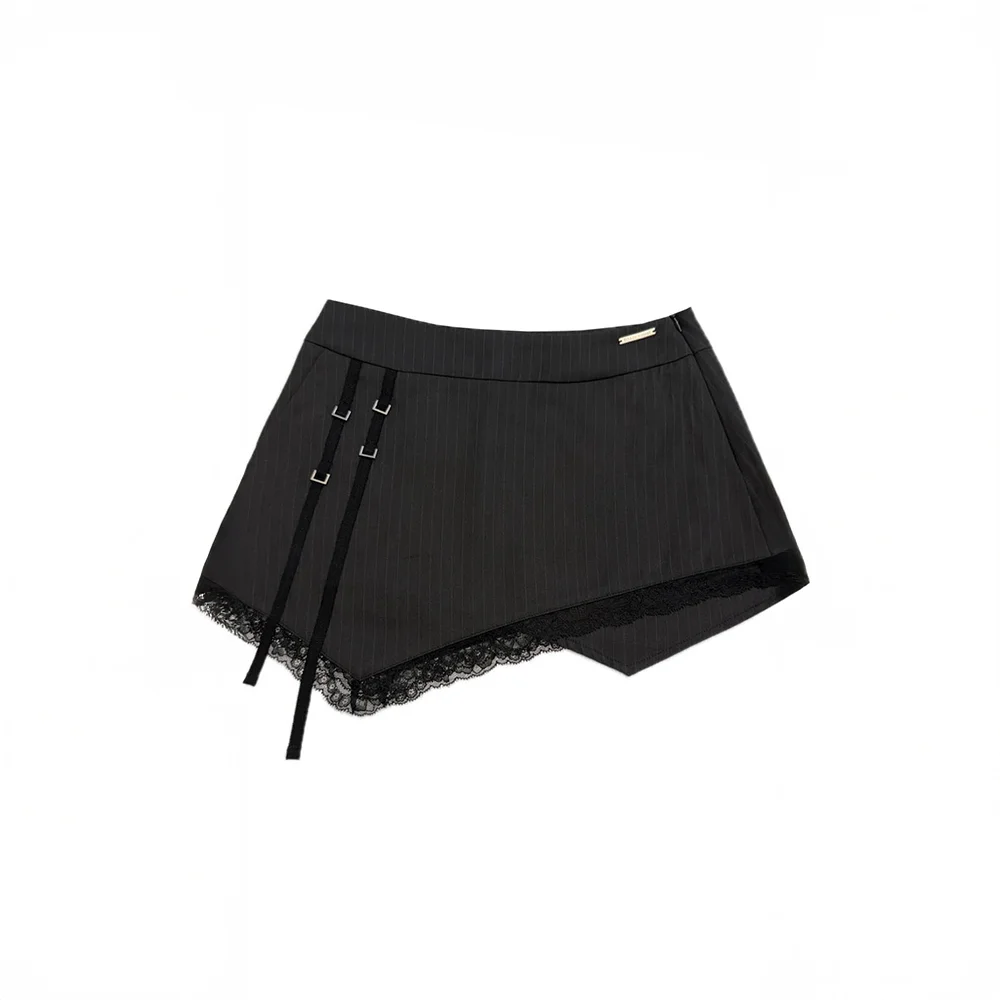 Stripe Lace Short Skirt (Black)