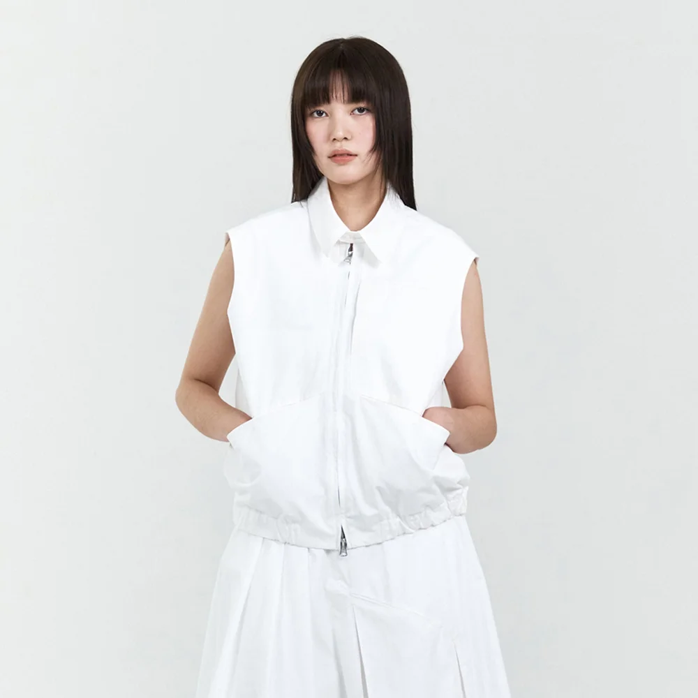 OBLIQUE POCKET COTTON BLOUSON VEST WHITE