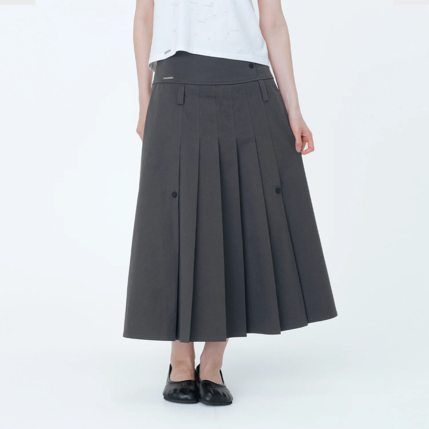 Layered pleats maxi skirt CHARCOAL