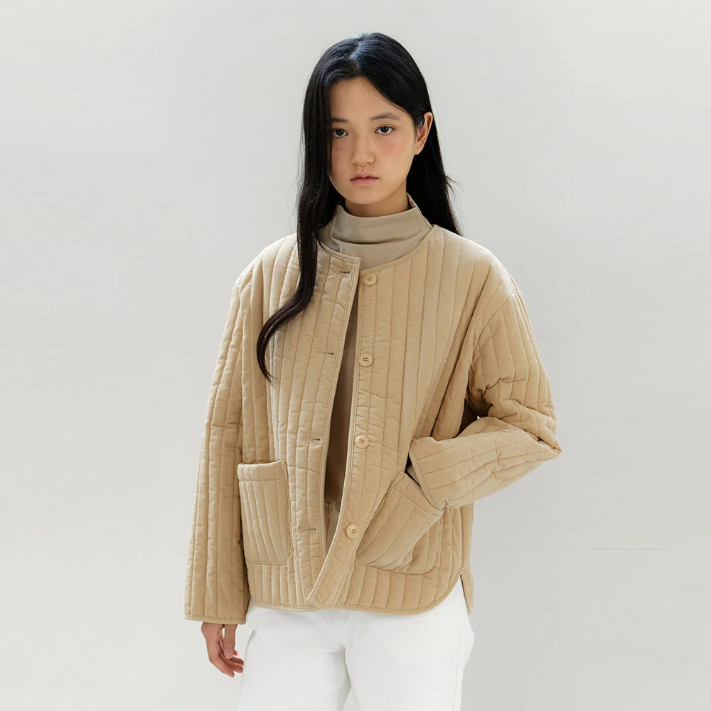 corduroy stitch padding jacket-lemon beige