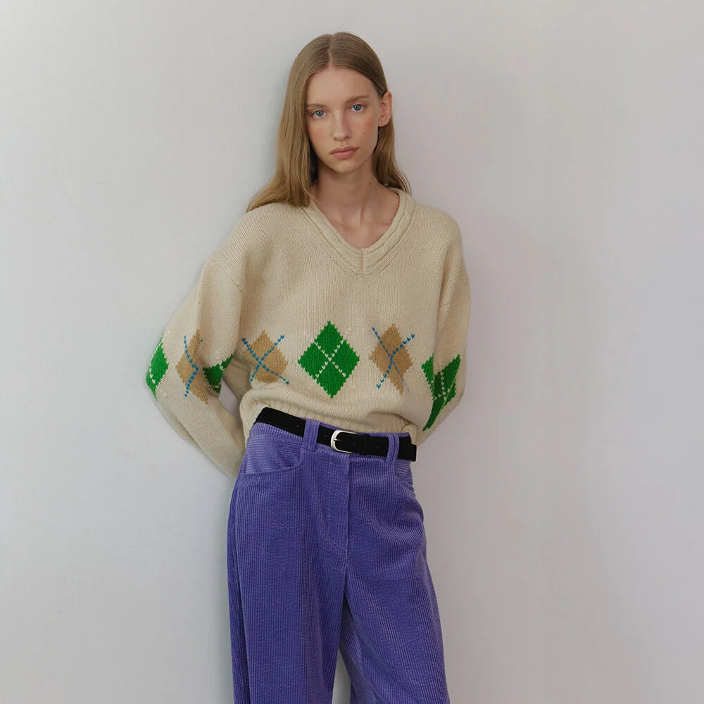 Argyle ponny pullover Ivory
