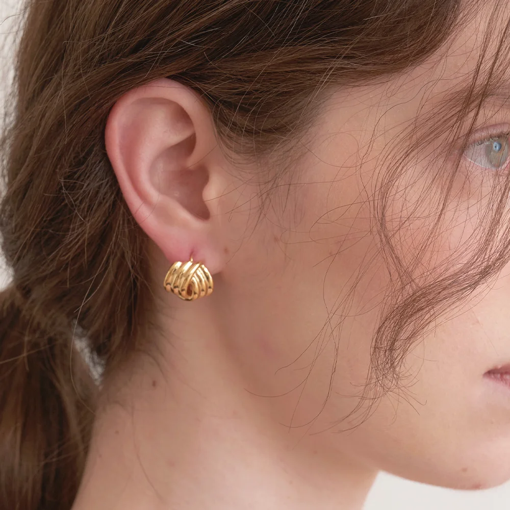 cross 3 ring one touch earrings (E045_gold)