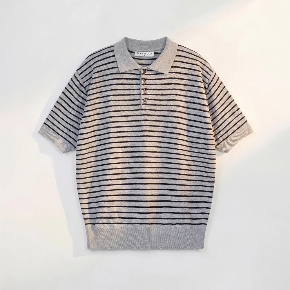 Pure Cotton Collar Knit STRIPE GREY