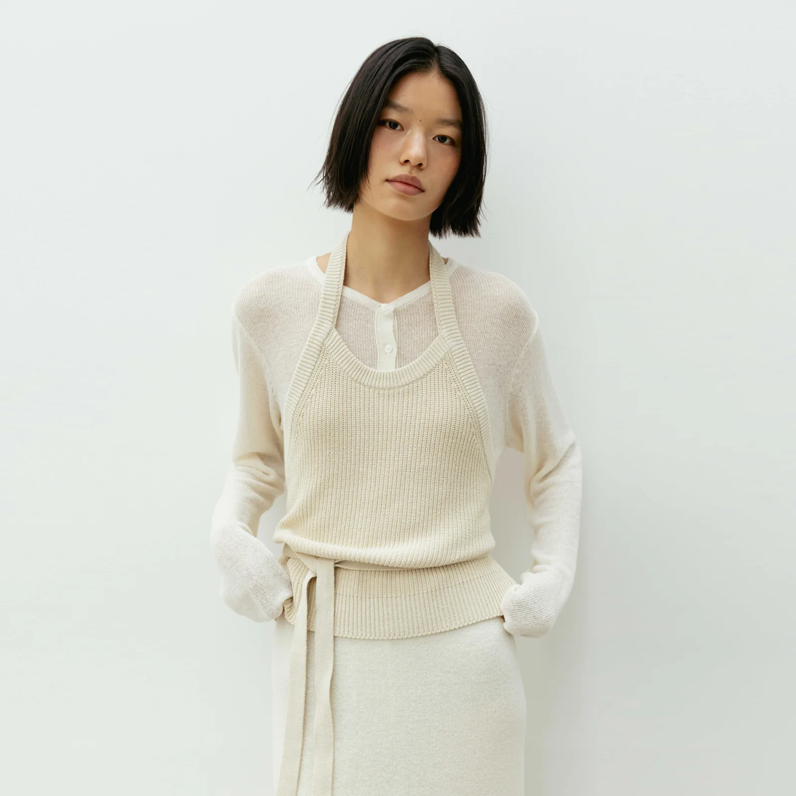 Wrap Sleeveless Knit(Light Beige)