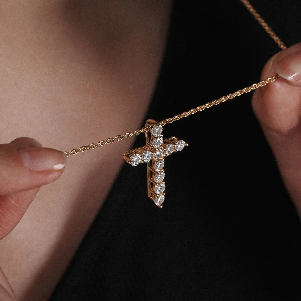 Cross Rope Chain Necklace Gold-L