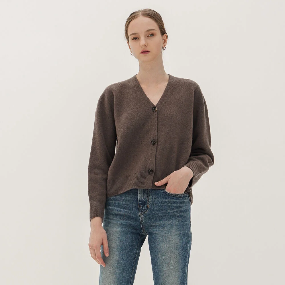 Cropped Knit Cardigan_D.Brown