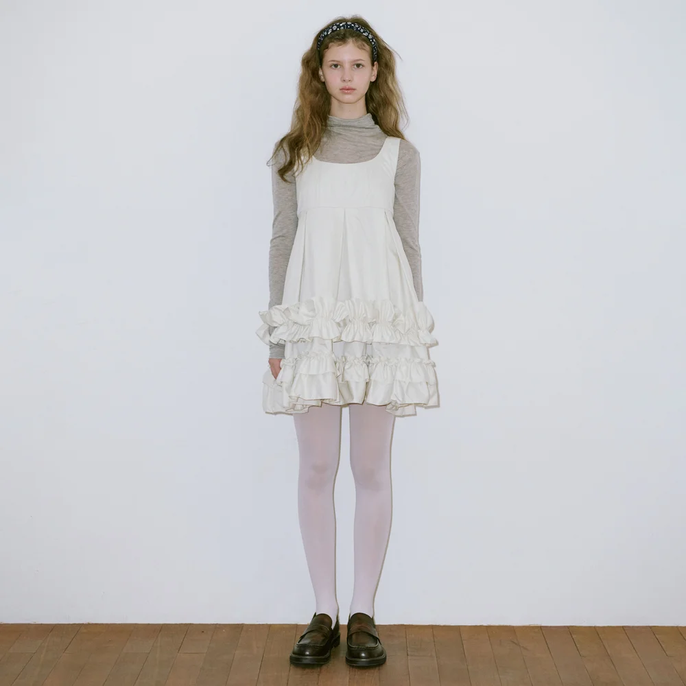 Frill Sleeveless Dress (Cream Yellow)