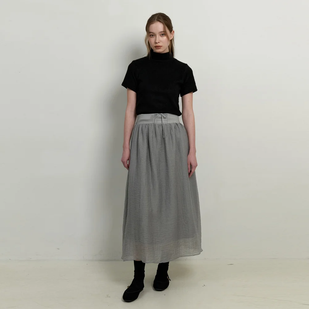 corset ribbon layered long skirt - gray