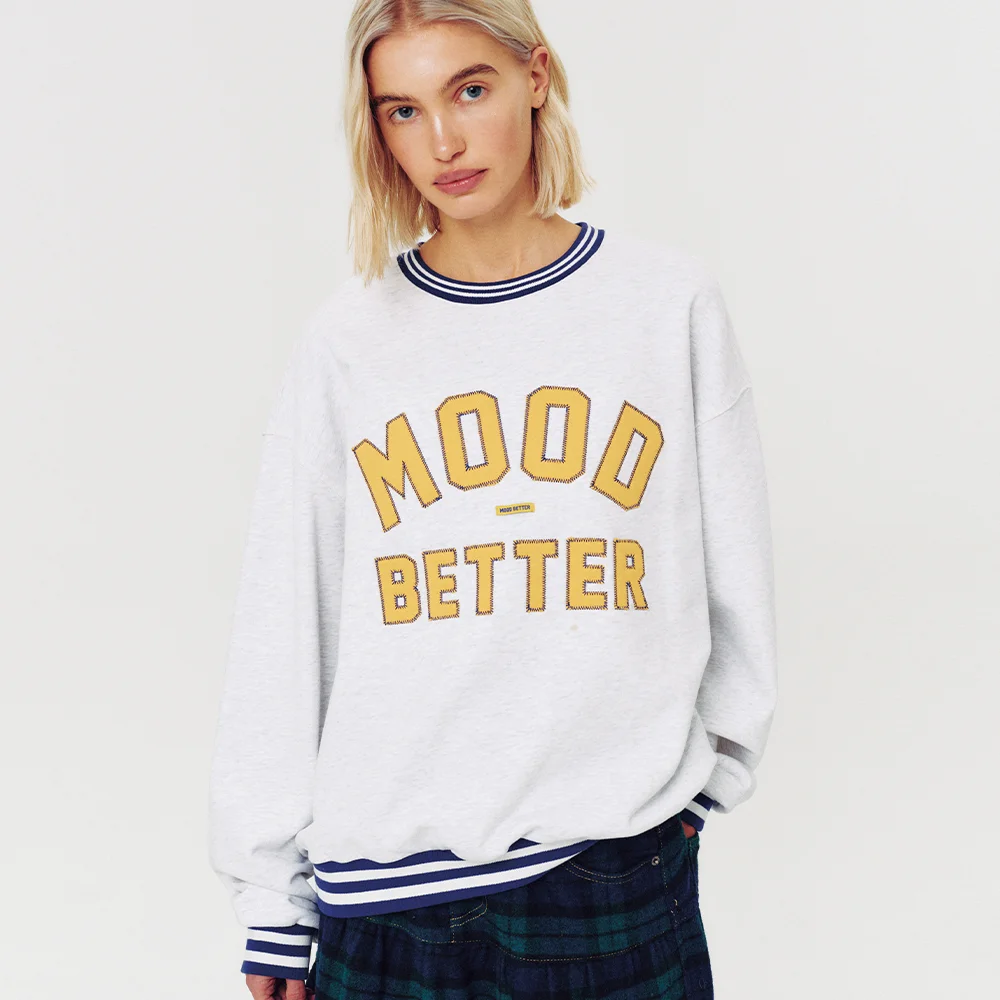 COLLEGE STRIPED RIB SWEATSHIRT WHITE MELANGE