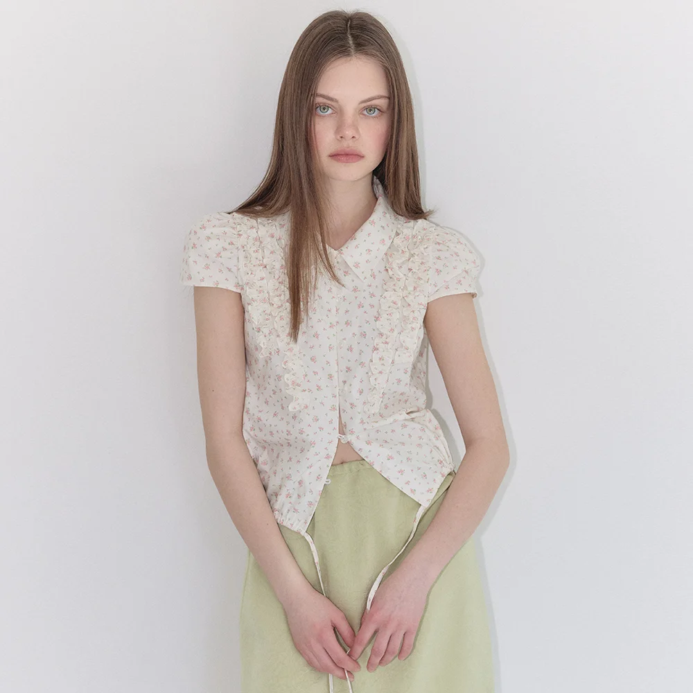 FRILL MIXED BLOUSE (CREAM)