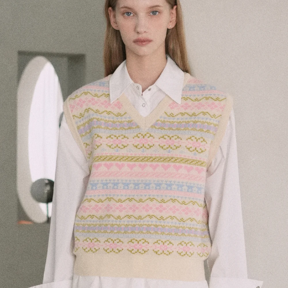 Ramswool Jacquard Knit Vest (cream)