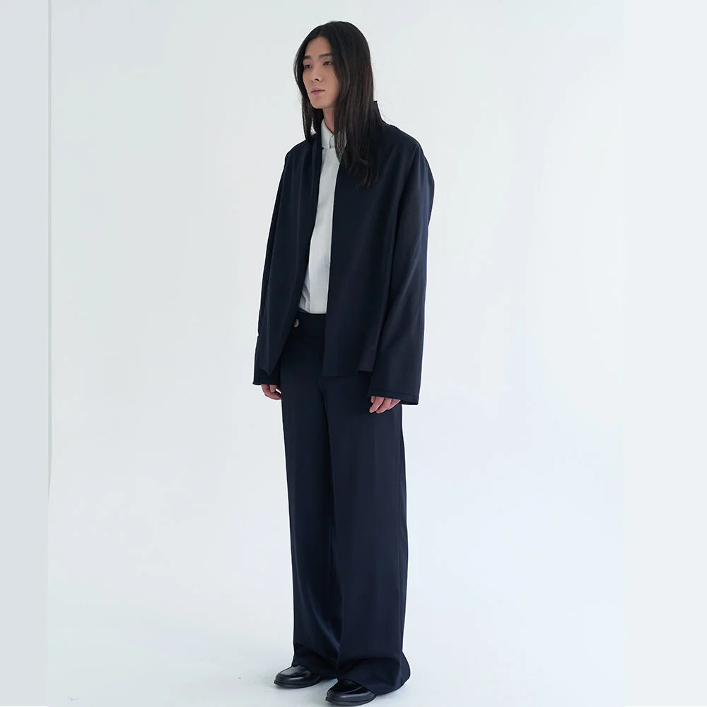 門襟 長褲 (Navy)-男裝