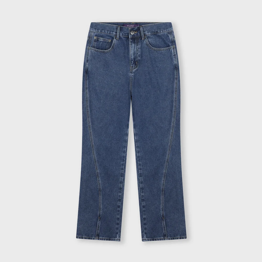 FRONT SLIT DENIM PANTS WASHED BLUE