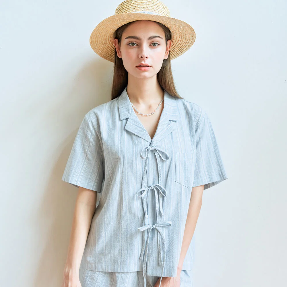 STRIPE RIBBON POCKET SHIRT (LIGHT BLUE)