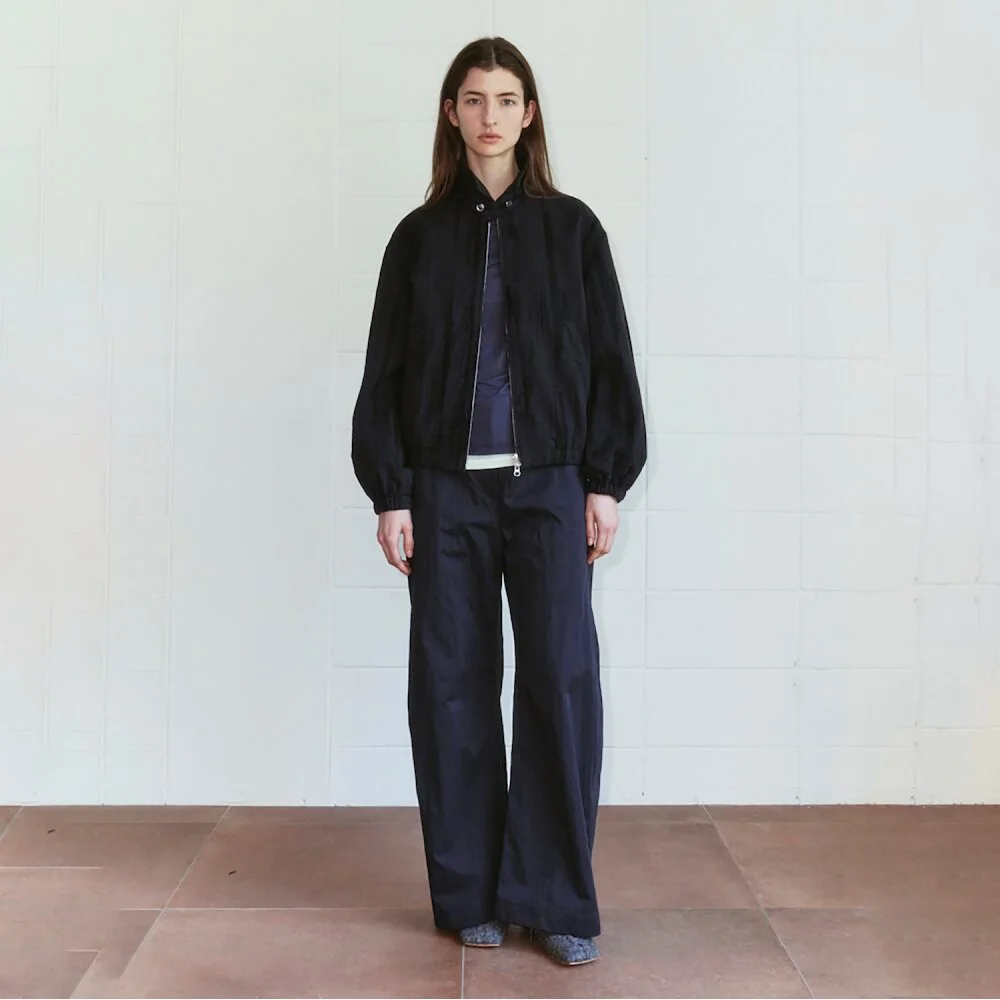 Curved Cotton Pants Navy (AG6621B01R)