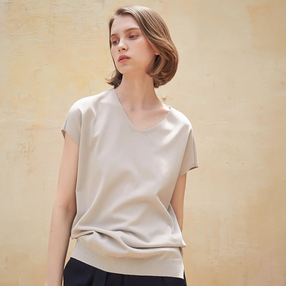 V Neck Sleeveless Knit_Beige