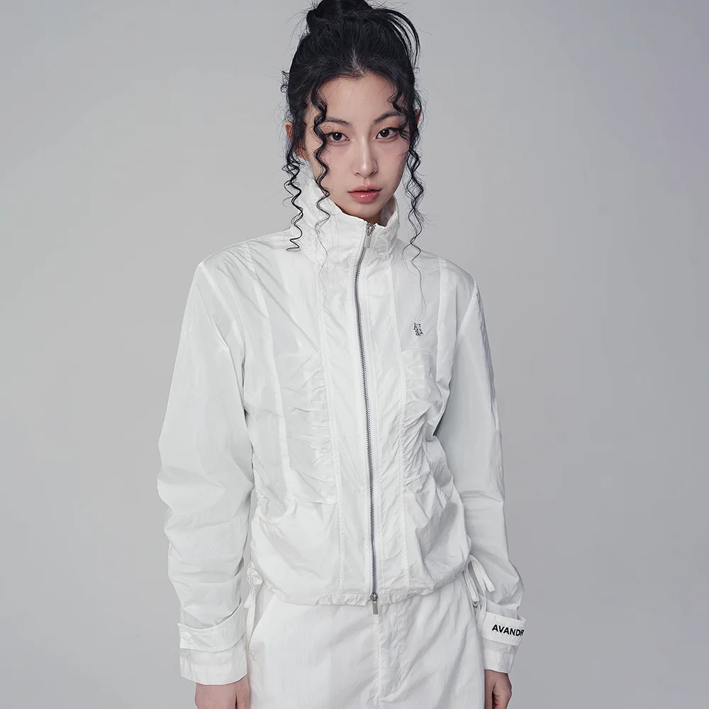 Rib Taslan Shirring Zip-up_4Colors