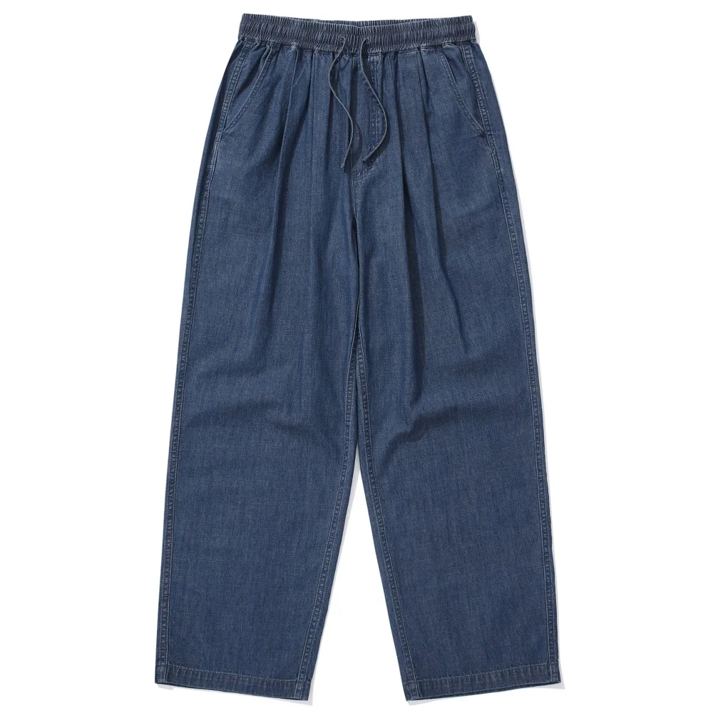 SL-LABEL LOOSE-FIT DENIM PINTUCK PANTS 午夜牛仔