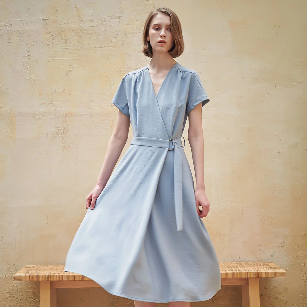 Marta Half Sleeve Wrap One-Piece_Blue