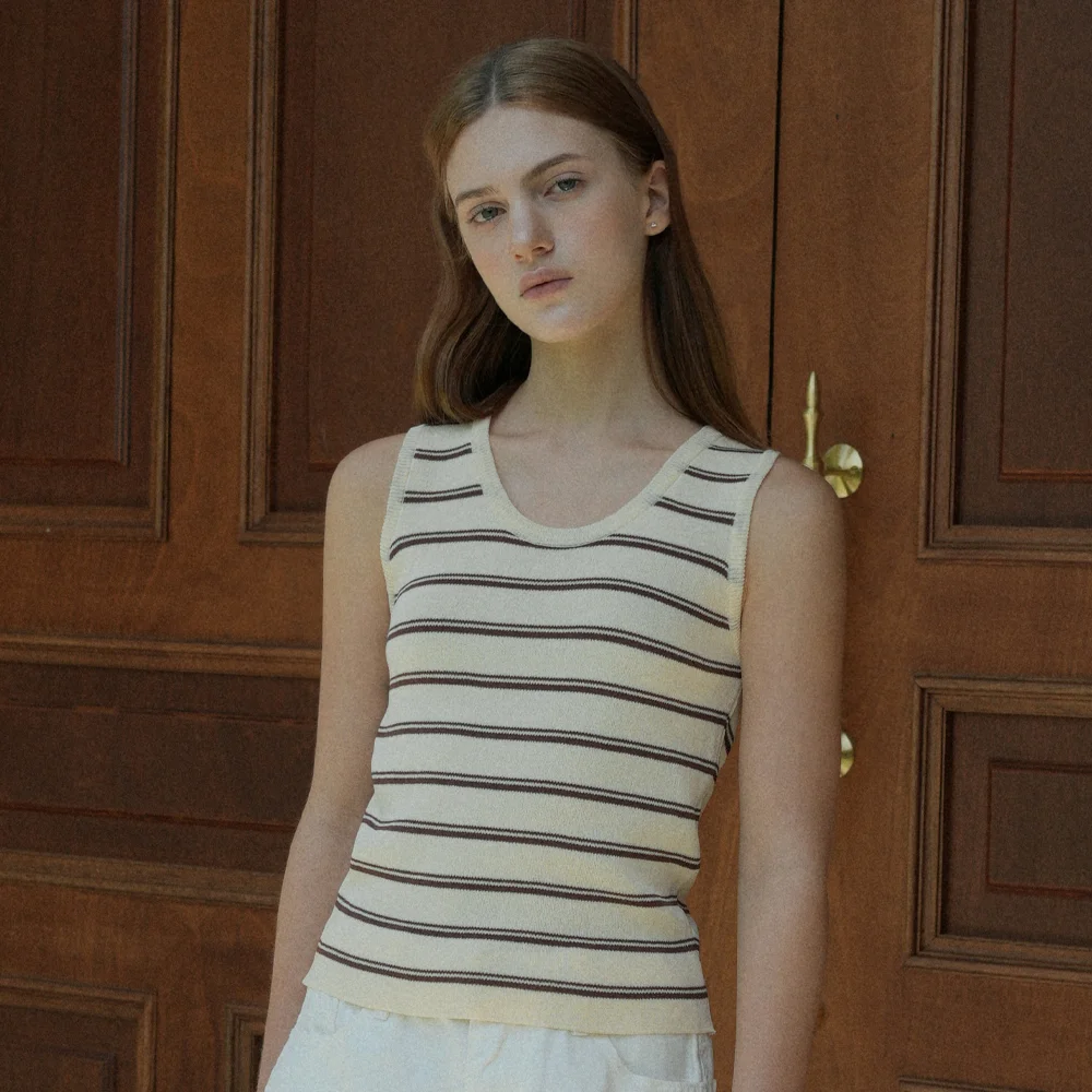 Stripe Basic Round Knit Sleeveless (beige)