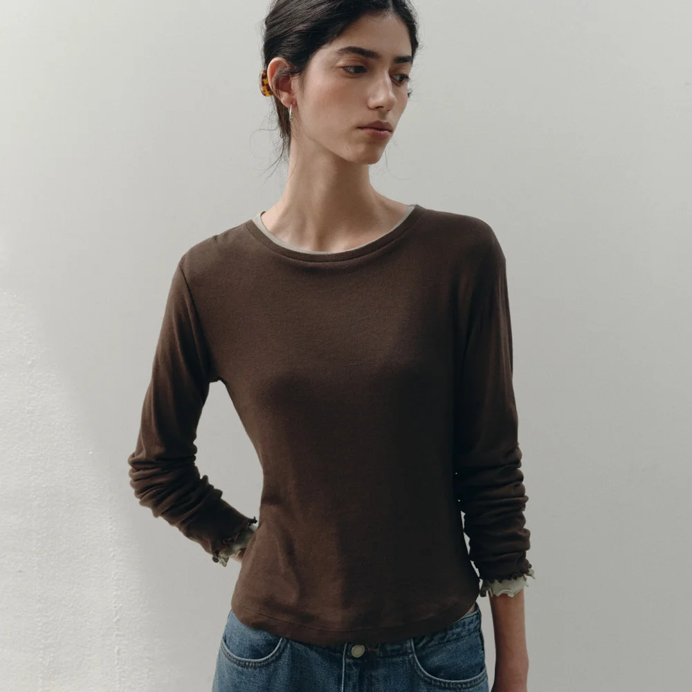 Asti Soft Layered T-Shirt (Brown)