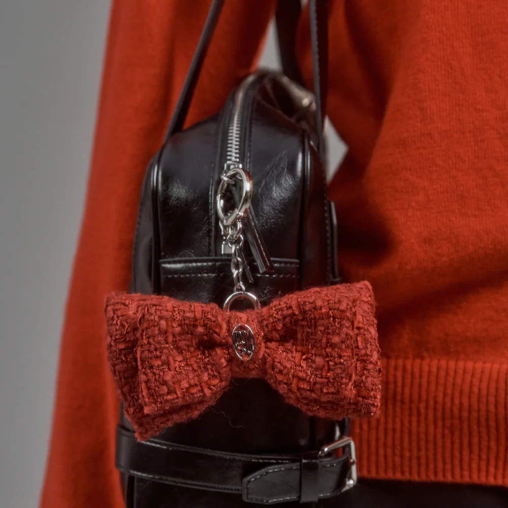 Tweed Ribbon Keyring - Cream,Black,Red