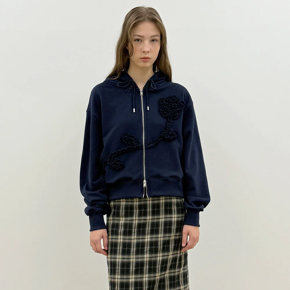 Rose Frill Hoodie Zipup (Navy)