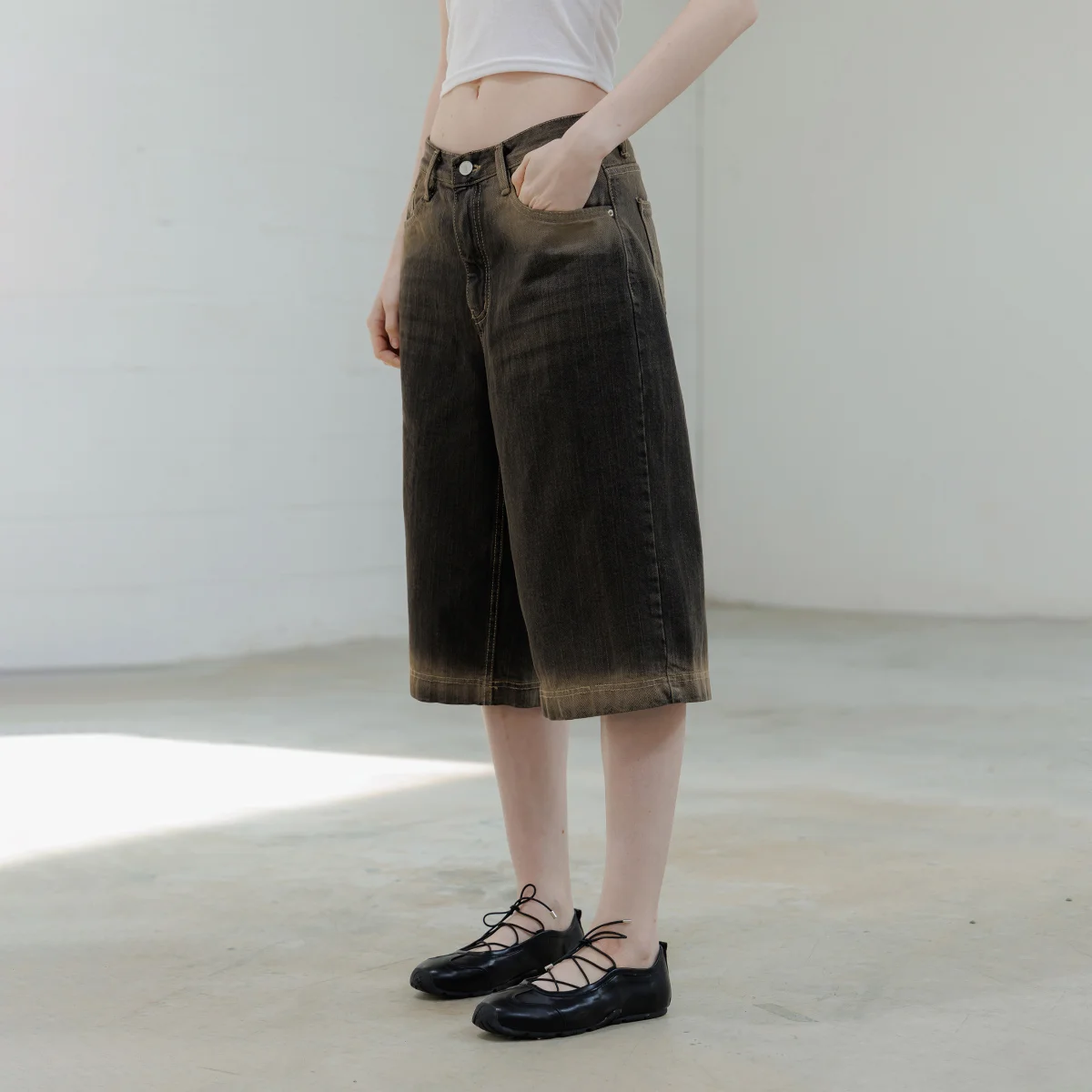 Faded Denim Bermuda Shorts