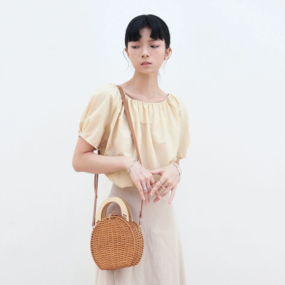 SHIRRING CROP BLOUSE_YELLOW