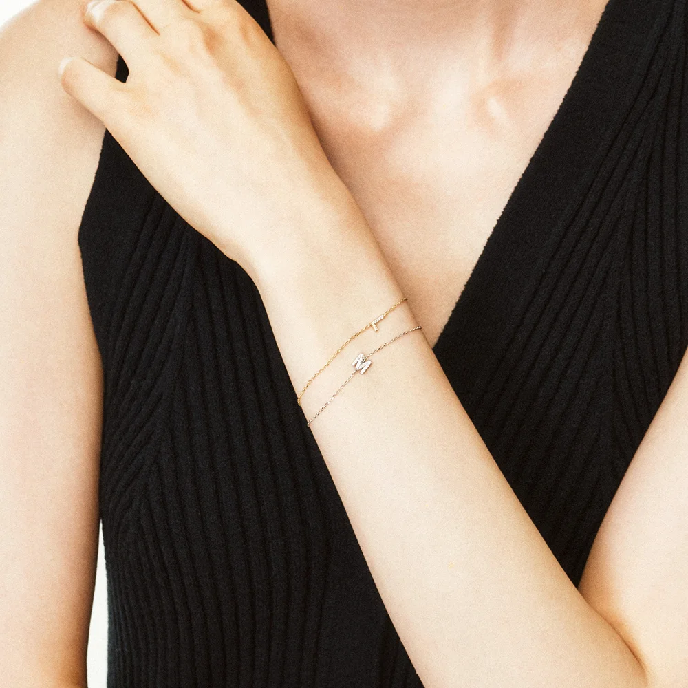 14k 鑽石 Steri 字母 手鏈 (14k金色) #LCB05