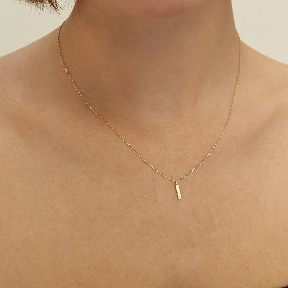 14k 鑽石 Steri 棒 條 頸鏈 (14k金色) #LCN04