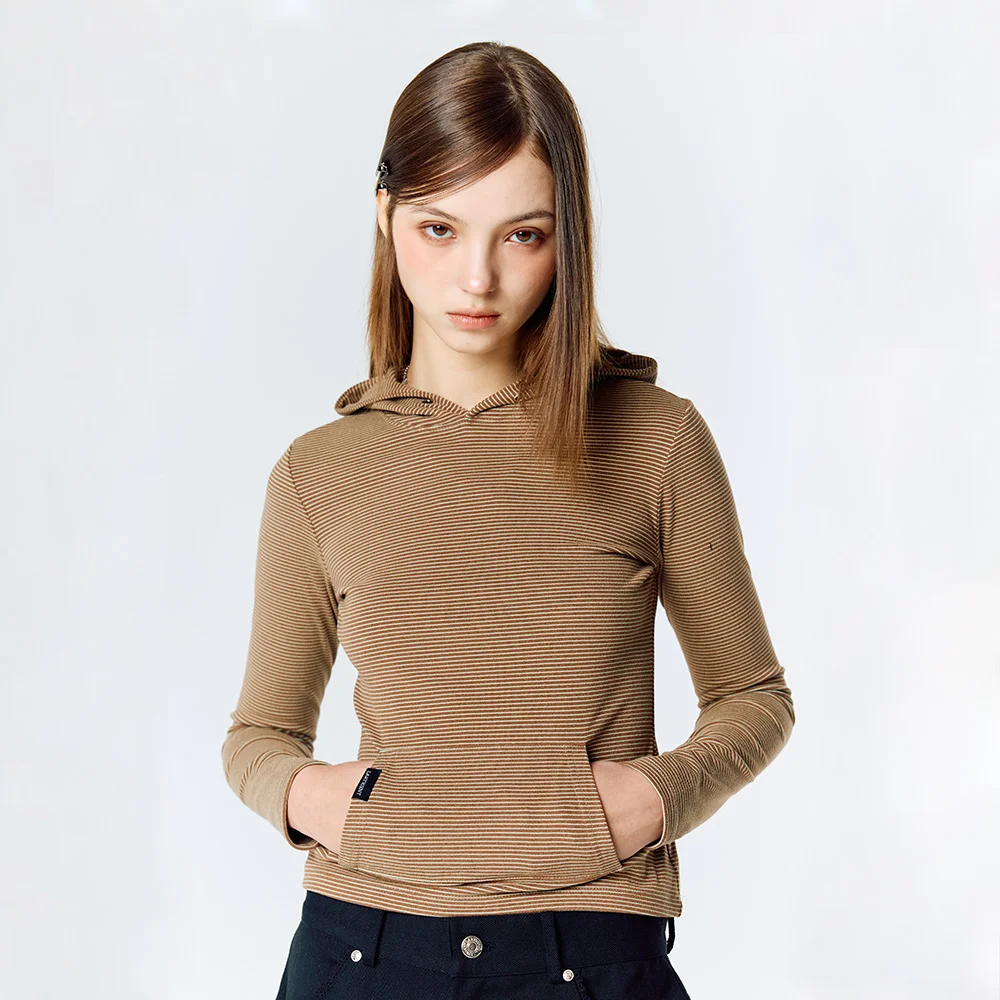 L15 SLIM LONG HOOD TEE (BROWN)