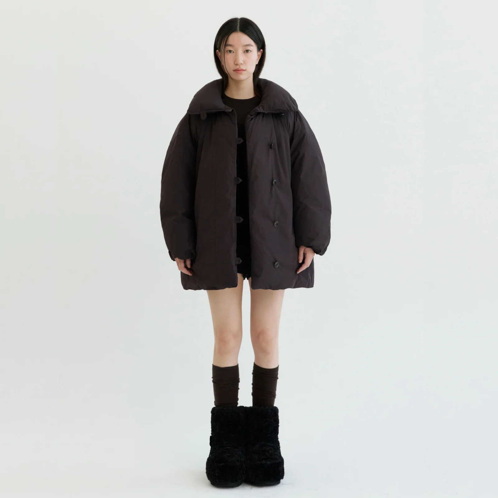 Duck Down Half Coat-Brown