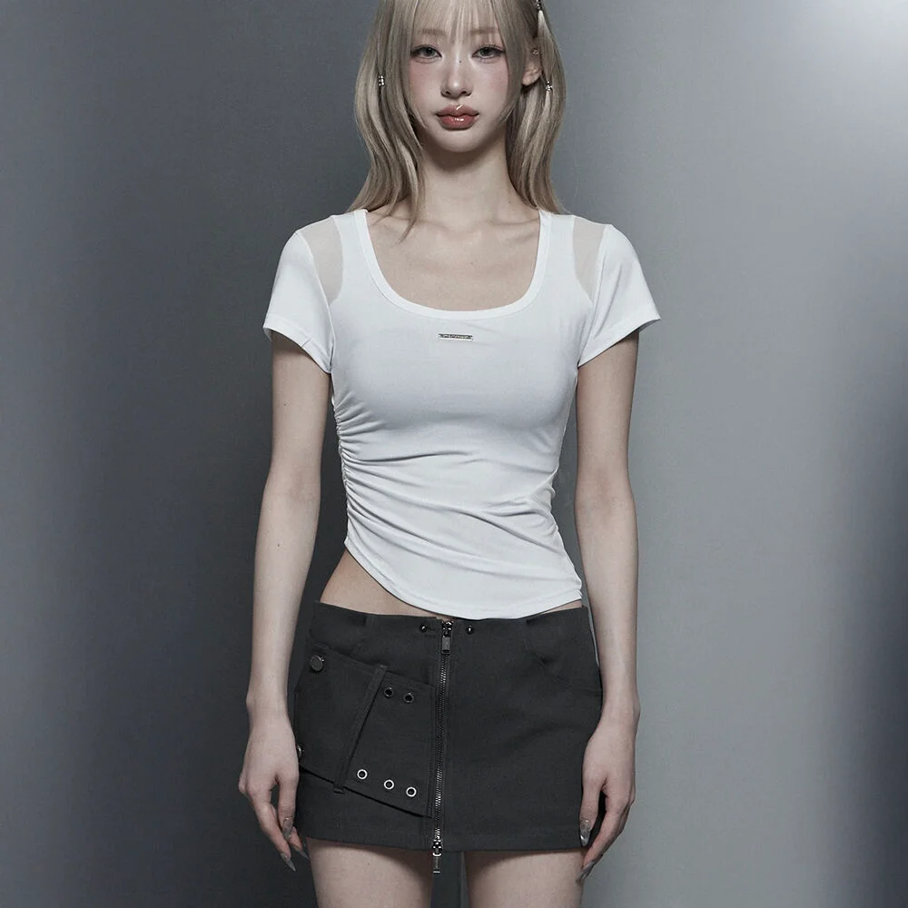 Modern Square Shirring Tee (White)