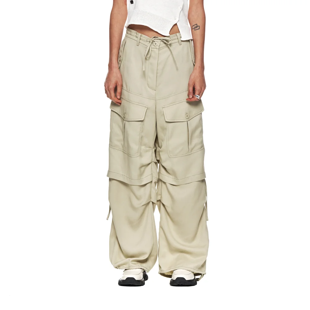 RAYON STRING CARGO PANTS IN LIGHT KHAKI