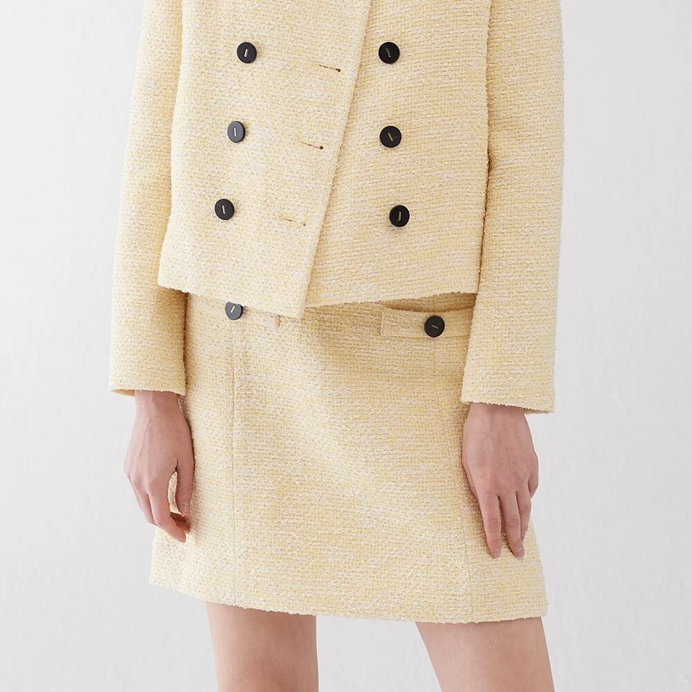 TWEED BUTTON POCKET MINI SKIRT YELLOW