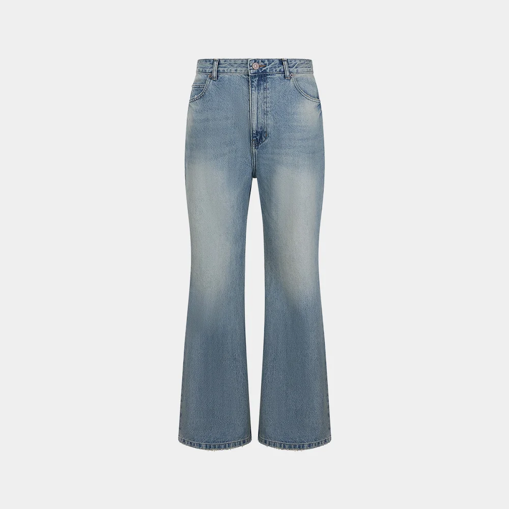 (W) VINTAGE FADED DISTRESSED FLARED JEANS - LIGHT BLUE