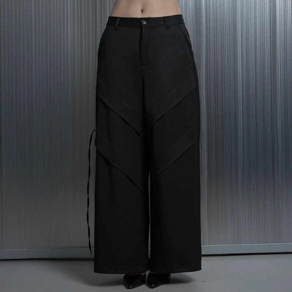 3pintuck Back Split Line Wide Slacks Pants (Black)