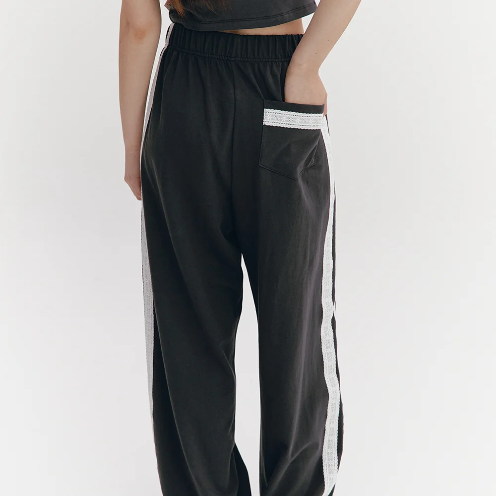 Lace Tape Banding Pants Charcoal