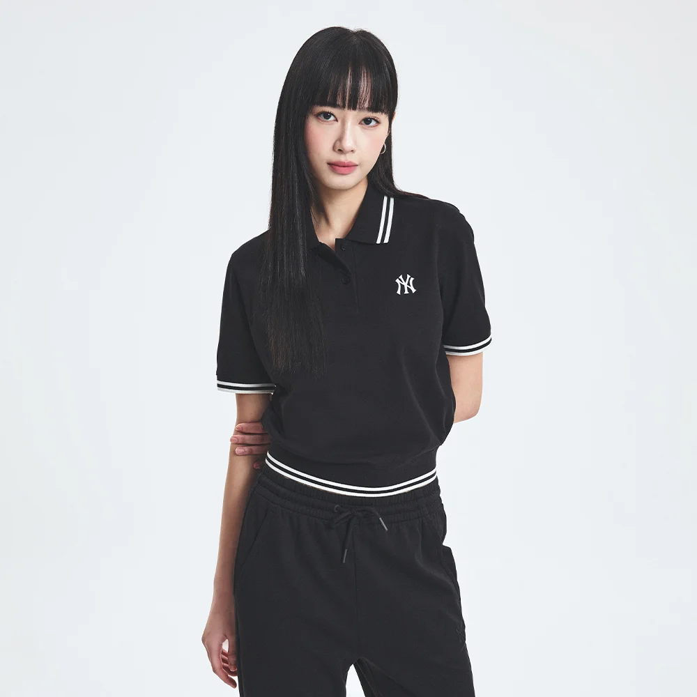 女裝 基本款 短版 衣領 T恤 NY (Black)