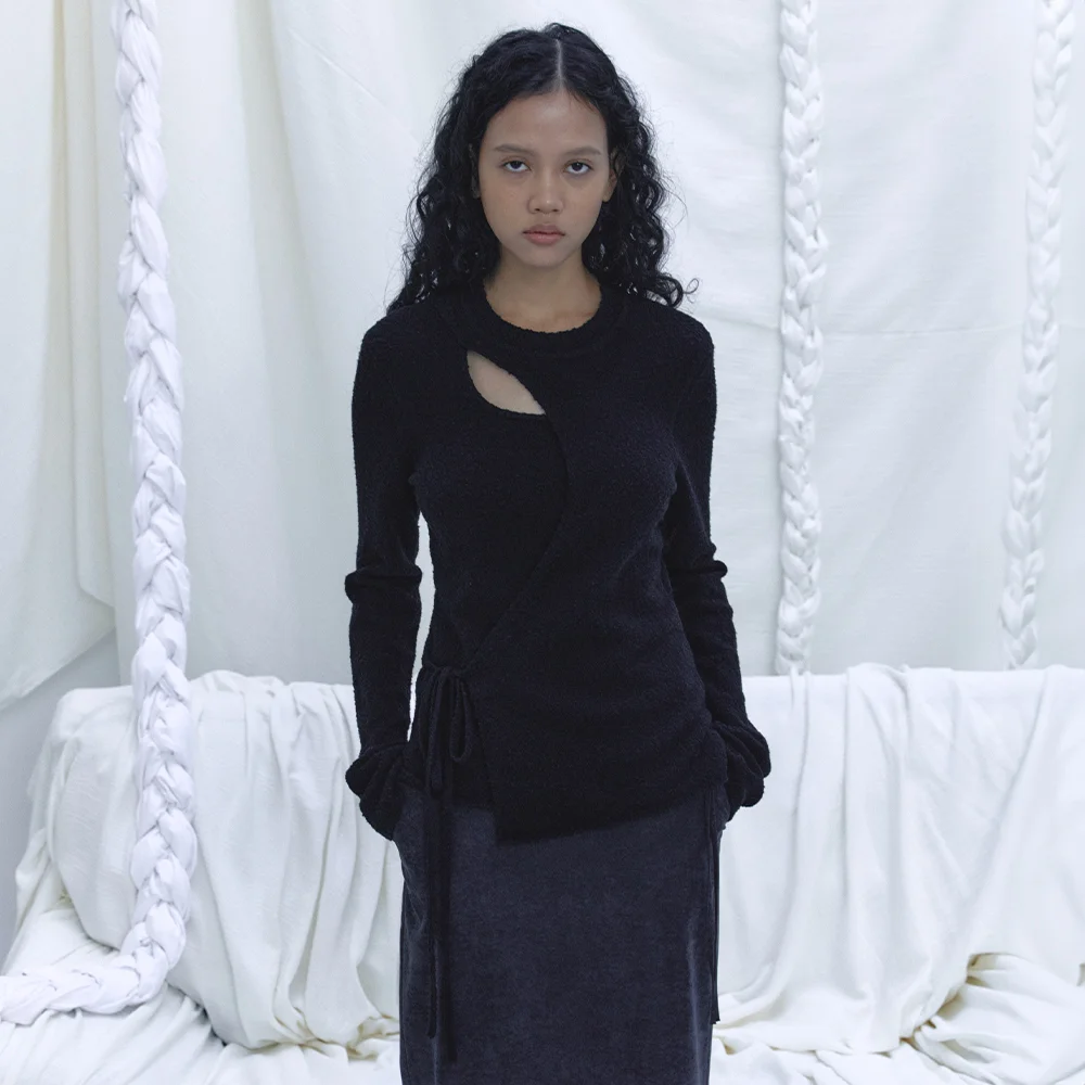 SIDE STRING SOFT KNIT - BLACK