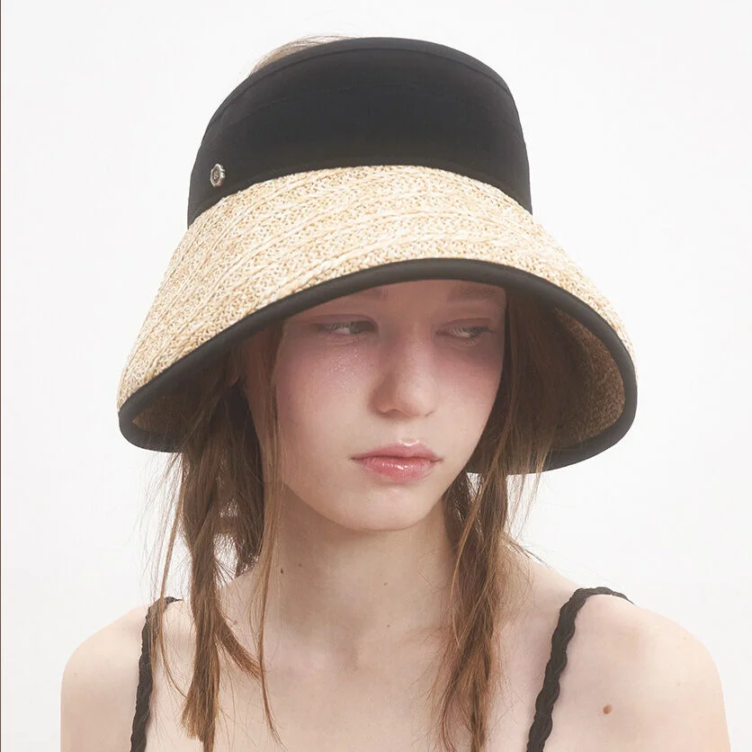 Deauville Straw Sun Visor Hat - Black